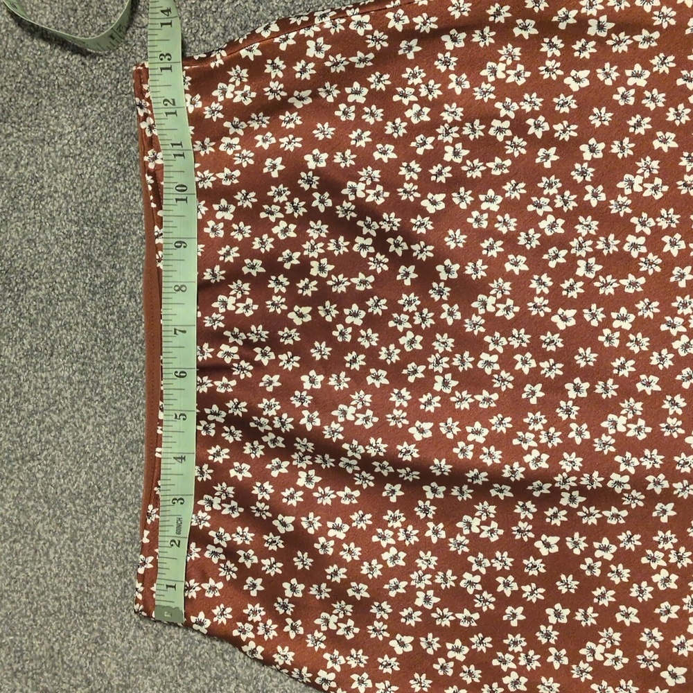 Abercrombie Satin Floral Brown Midi Skirt Size Small - Picture 2 of 5